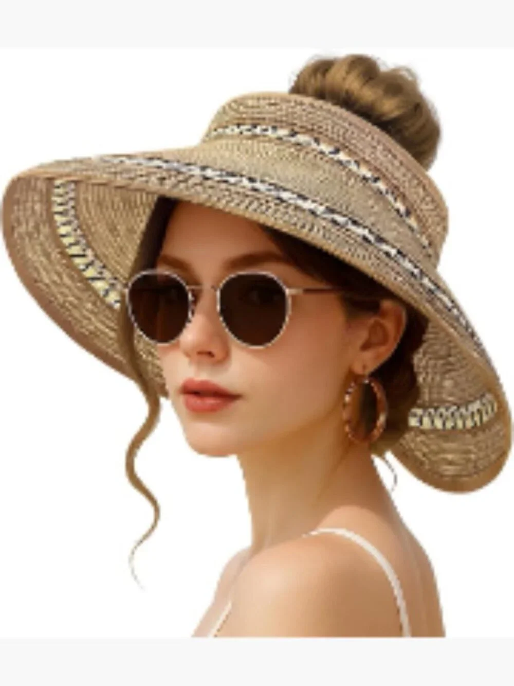 Wide Brim Straw Sun Visor Hat UPF 50+ Foldable Travel Beach Hat